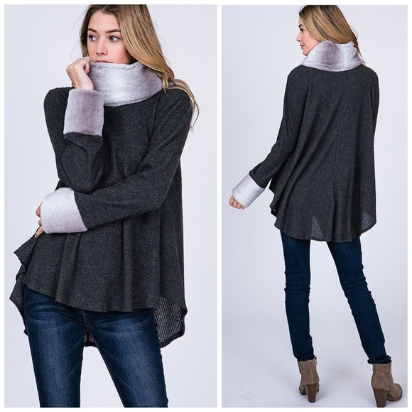 🛍LAST 1! 💕Waffle Knit Faux Fur Detail Tunic - Picture 6 of 7